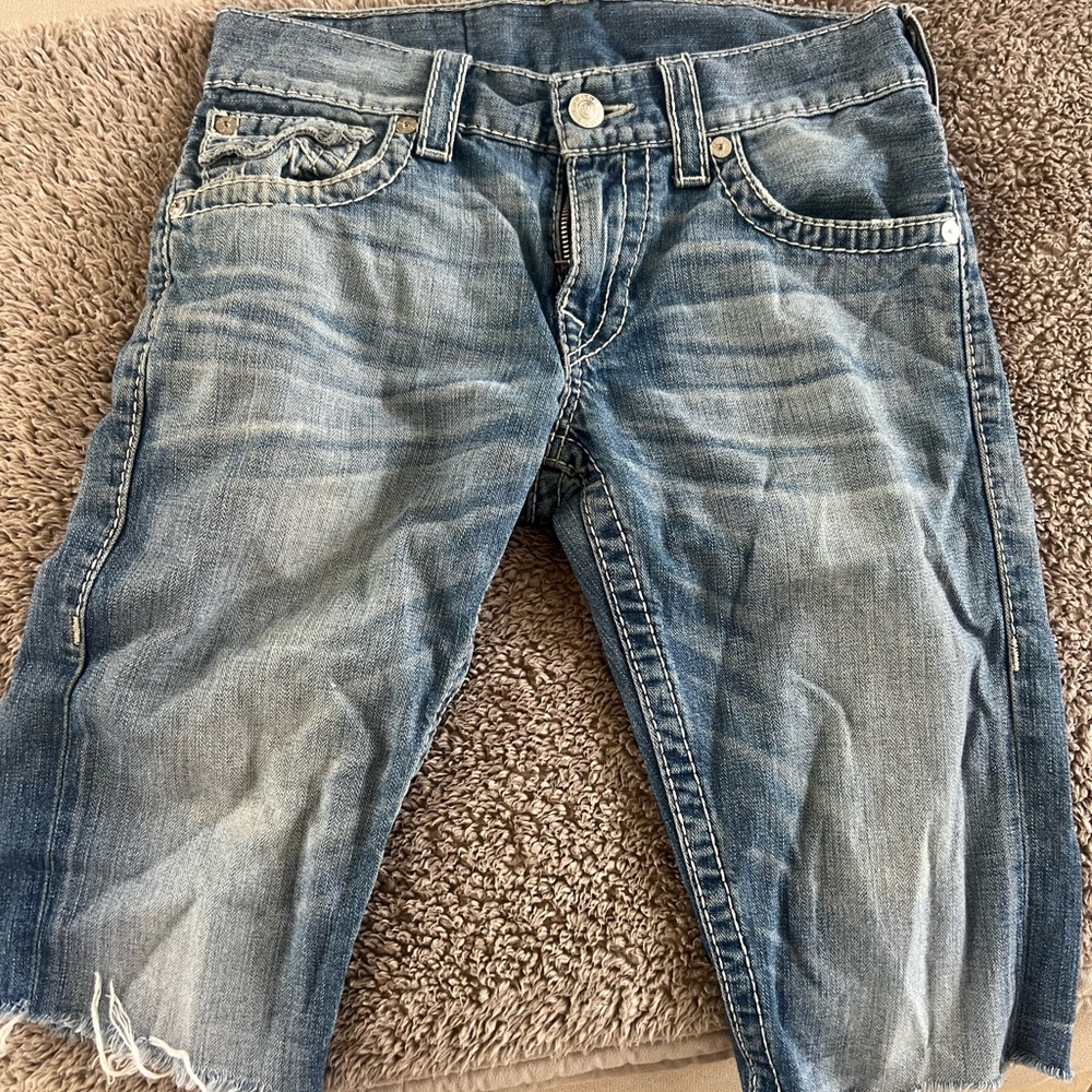 True Religion Distressed Blue Jean Denim shorts slim fit sz 29